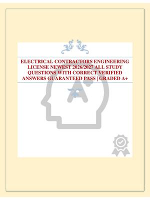 Preview image for ELECTRICAL CONTRACTORS ENGINEERING LICENSE NEWEST 2026/2027 ALL STUDY QUESTIONS WITH CORRECT VERIFIED ANSWERS GUARANTEED PASS | GRADED A+