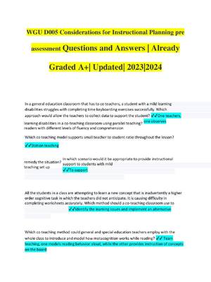 Preview image for WGU D005 Considerations for Instructional Planning pre  assessment Questions and Answers | Already  Graded A+| Updated| 2023|2024
