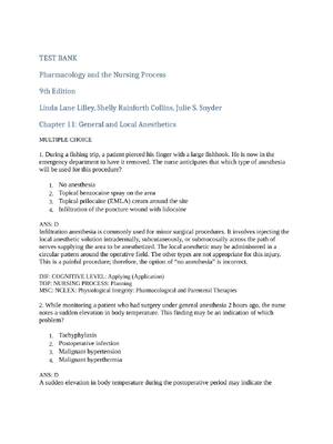 Preview image for TEST BANK Pharmacology and the Nursing Process 9th Edition Linda Lane Lilley, Shelly Rainforth Collins, Julie S. Snyder Chapter 11: General and Local Anesthetics