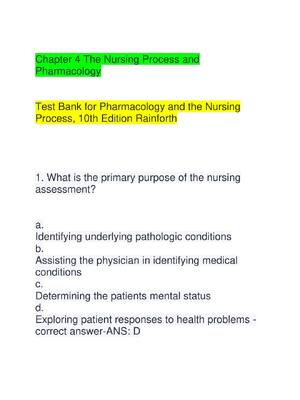 Preview image for Chapter 4 The Nursing Process and  Pharmacology      Test Bank for Pharmacology and the Nursing  Process, 10th Edition Rainforth