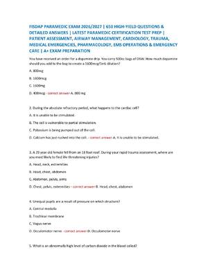 Preview of FISDAP PARAMEDIC EXAM 2026/2027 | 650 HIGH-YIELD QUESTIONS &  DETAILED ANSWERS | LATEST PA