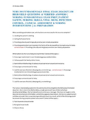 Preview of NURS 300 FUNDAMENTALS FINAL EXAM 2026/2027 | 150  HIGH-YIELD QUESTIONS & VERIFIED ANSWERS
