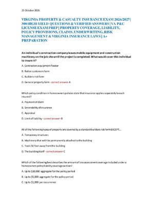 Preview of VIRGINIA PROPERTY & CASUALTY INSURANCE EXAM 2026/2027 |  300 HIGH-YIELD QUESTIONS & VERIFI