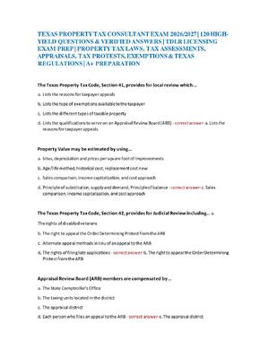 Preview of TEXAS PROPERTY TAX CONSULTANT EXAM 2026/2027 | 120 HIGH- YIELD QUESTIONS & VERIFIED ANSWER