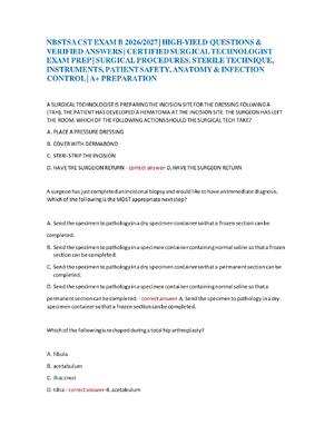 Preview of NBSTSA CST EXAM B 2026/2027 | HIGH-YIELD QUESTIONS &  VERIFIED ANSWERS | CERTIFIED SURGICA