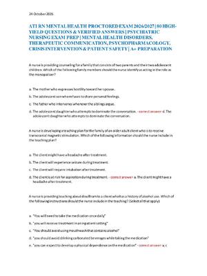 Preview of ATI RN MENTAL HEALTH PROCTORED EXAM 2026/2027 | 80 HIGH- YIELD QUESTIONS & VERIFIED ANSWER