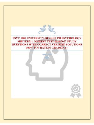 Preview of PSYC 1000 UNIVERSITY OF GUELPH PSYCHOLOGY MIDTERM 1 NEWEST TEST 2026/2027 STUDY QUESTIONS