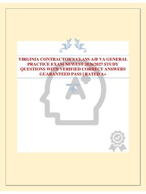 Preview of VIRGINIA CONTRACTOR'S CLASS A/B VA GENERAL PRACTICE EXAM NEWEST 2026/2027 STUDY QUESTIONS