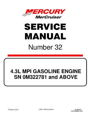 Preview image for Mercury Mercruiser 32 - 4.3L Gasoline Engine - SN 0M322781 Service Manual