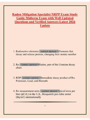 Preview image for Radon Mitigation Specialist NRPP Exam Study Guide Midterm Exam with Well Updated Questions and Verified Answers Latest 2026 Update