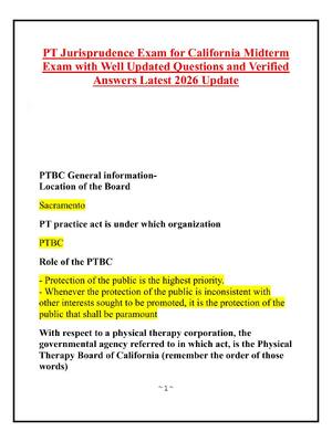 Preview image for PT Jurisprudence Exam for California Midterm Exam with Well Updated Questions and Verified Answers Latest 2026 Update