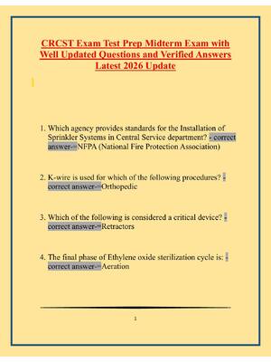 Preview image for CRCST Exam Test Prep Midterm Exam with Well Updated Questions and Verified Answers Latest 2026 Update