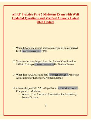Preview of ALAT Practice Part 2 Midterm Exam with Well Updated Questions and Verified Answers Latest