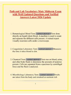 Preview of Path and Lab Vocabulary Matc Midterm Exam with Well Updated Questions and Verified Answers