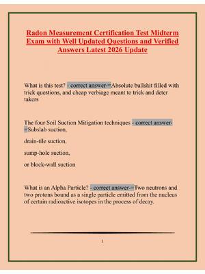Preview of Radon Measurement Certification Test Midterm Exam with Well Updated Questions and Verified