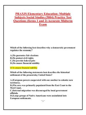 Preview of PRAXIS Elementary Education: Multiple  Subjects Social Studies (5004) Practice Test  Quest