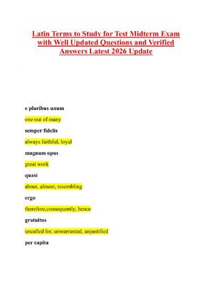 Preview of Latin Terms to Study for Test Midterm Exam with Well Updated Questions and Verified Answer