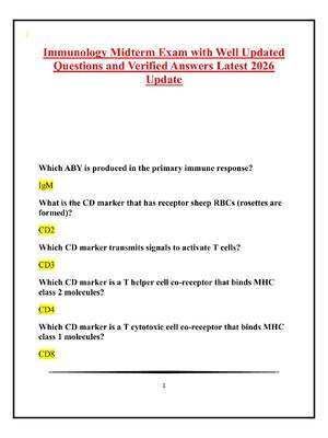 Preview of Immunology Midterm Exam with Well Updated Questions and Verified Answers Latest 2026 Updat