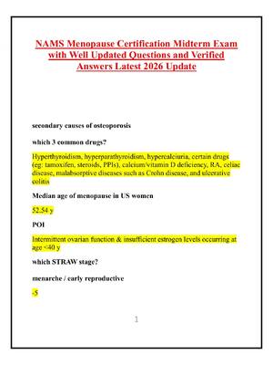 Preview of NAMS Menopause Certification Midterm Exam with Well Updated Questions and Verified Answers