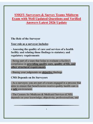 Preview of 1    SMQT- Surveyors & Survey Teams Midterm  Exam with Well Updated Questions and Verified