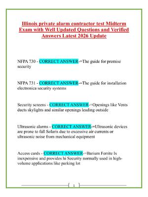 Preview of Illinois private alarm contractor test Midterm Exam with Well Updated Questions and Verifi