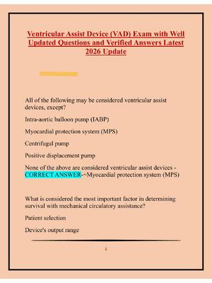 Preview of Ventricular Assist Device (VAD) Exam with Well  Updated Questions and Verified Answers Lat