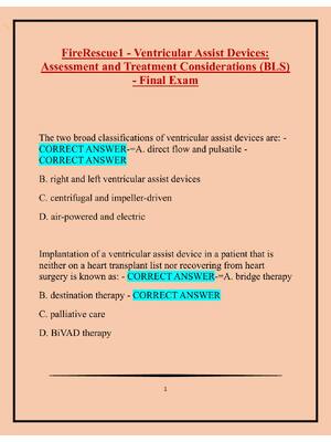 Preview image for FireRescue1 - Ventricular Assist Devices:  Assessment and Treatment Considerations (BLS) - Final Exam