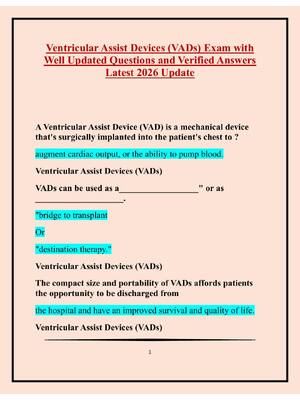 Preview of Ventricular Assist Devices (VADs) Exam with  Well Updated Questions and Verified Answers