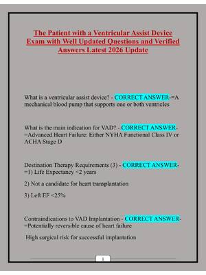 Preview of The Patient with a Ventricular Assist Device Exam with Well Updated Questions and Verified