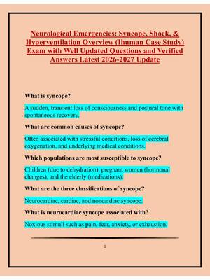 Preview of 1    Neurological Emergencies: Syncope, Shock, &  Hyperventilation Overview (Ihuman Case S