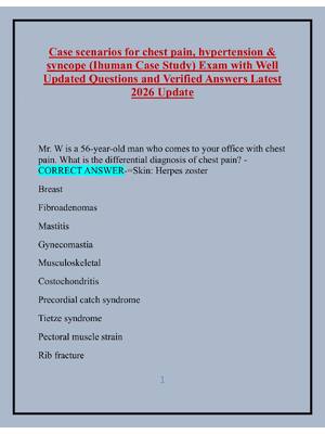 Preview of Case scenarios for chest pain, hypertension &  syncope (Ihuman Case Study) Exam with Well