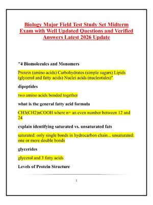 Preview of Biology Major Field Test Study Set Midterm Exam with Well Updated Questions and Verified A