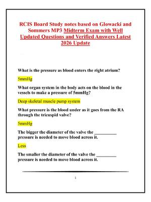 Preview of RCIS Board Study notes based on Glowacki and Sommers MP3 Midterm Exam with Well Updated Qu