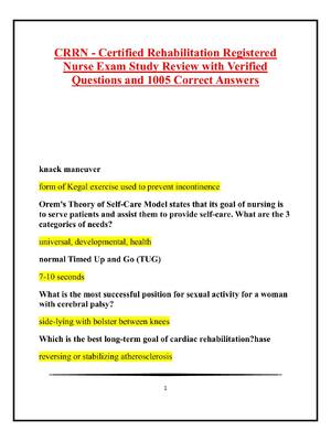 Preview of 1    CRRN - Certified Rehabilitation Registered  Nurse Exam Study Review with Verified  Qu