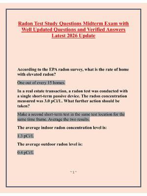 Preview image for Radon Test Study Questions Midterm Exam with Well Updated Questions and Verified Answers Latest 2026 Update