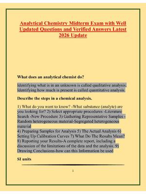 Preview of Analytical Chemistry Midterm Exam with Well Updated Questions and Verified Answers Latest