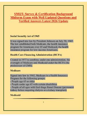 Preview of 1    SMQT- Survey & Certification Background  Midterm Exam with Well Updated Questions and