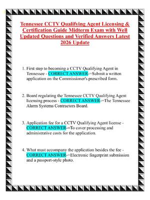 Preview of Tennessee CCTV Qualifying Agent Licensing &  Certification Guide Midterm Exam with Well  U