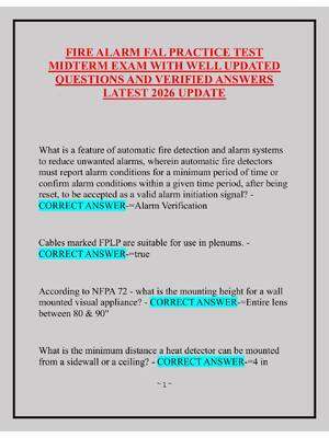 Preview of ~ 1 ~    FIRE ALARM FAL PRACTICE TEST  MIDTERM EXAM WITH WELL UPDATED  QUESTIONS AND VERIF