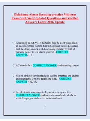 Preview of Oklahoma Alarm licensing practice Midterm  Exam with Well Updated Questions and Verified