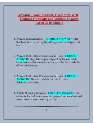 Preview of AZ State Exam (Pearson) Exam with Well  Updated Questions and Verified Answers  Latest 202