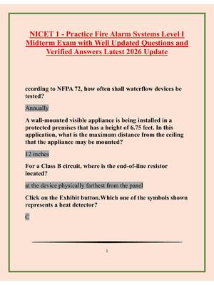 Preview of NICET 1 - Practice Fire Alarm Systems Level I  Midterm Exam with Well Updated Questions an
