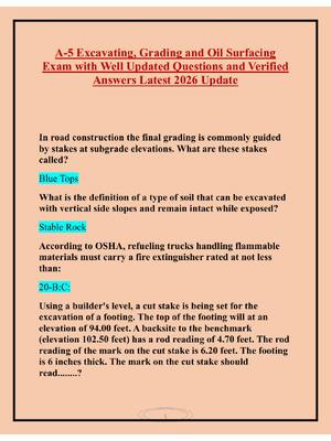 Preview of 1  A-5 Excavating, Grading and Oil Surfacing  Exam with Well Updated Questions and Verifie