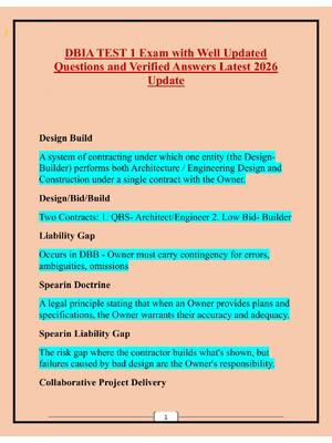 Preview of DBIA TEST 1 Exam with Well Updated Questions and Verified Answers Latest 2026 Update