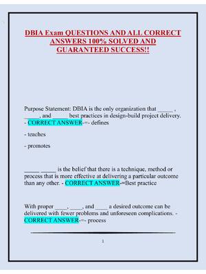 Preview of DBIA Exam QUESTIONS AND ALL CORRECT  ANSWERS 100% SOLVED AND  GUARANTEED SUCCESS!!