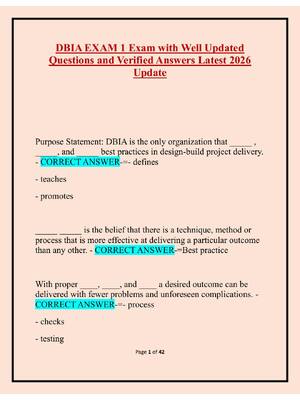 Preview of Page 1 of 42    DBIA EXAM 1 Exam with Well Updated  Questions and Verified Answers Latest