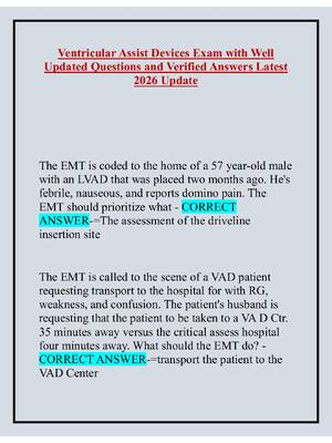 Preview of Ventricular Assist Devices Exam with Well Updated Questions and Verified Answers Latest 20