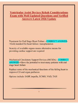 Preview of Ventricular Assist Devices Rehab Considerations Exam with Well Updated Questions and Verif