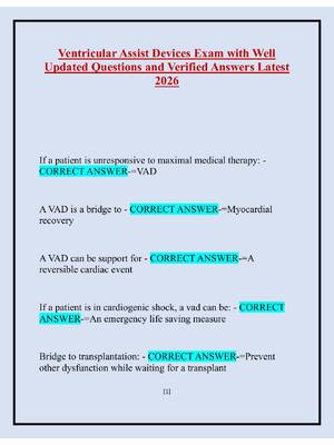 Preview of Ventricular Assist Devices Exam with Well Updated Questions and Verified Answers Latest 20