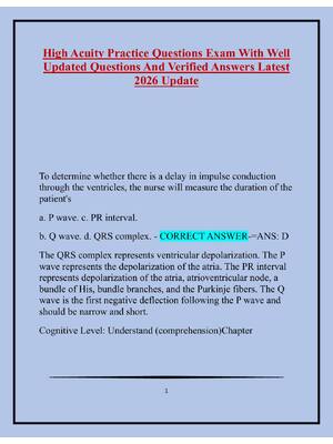 Preview of High Acuity Practice Questions Exam With Well Updated Questions And Verified Answers Lates